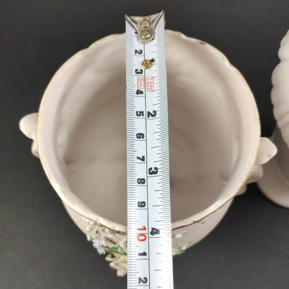 Japan L'Amour China Vases Set of 2, VTG Ceramic Planters Applied Flowers 6" - Picture 11 of 12